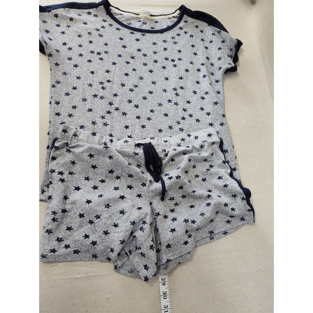 Lucky Brand Pajama Set Womens Medium Gray Navy Star Print Top Shorts 2 Piece